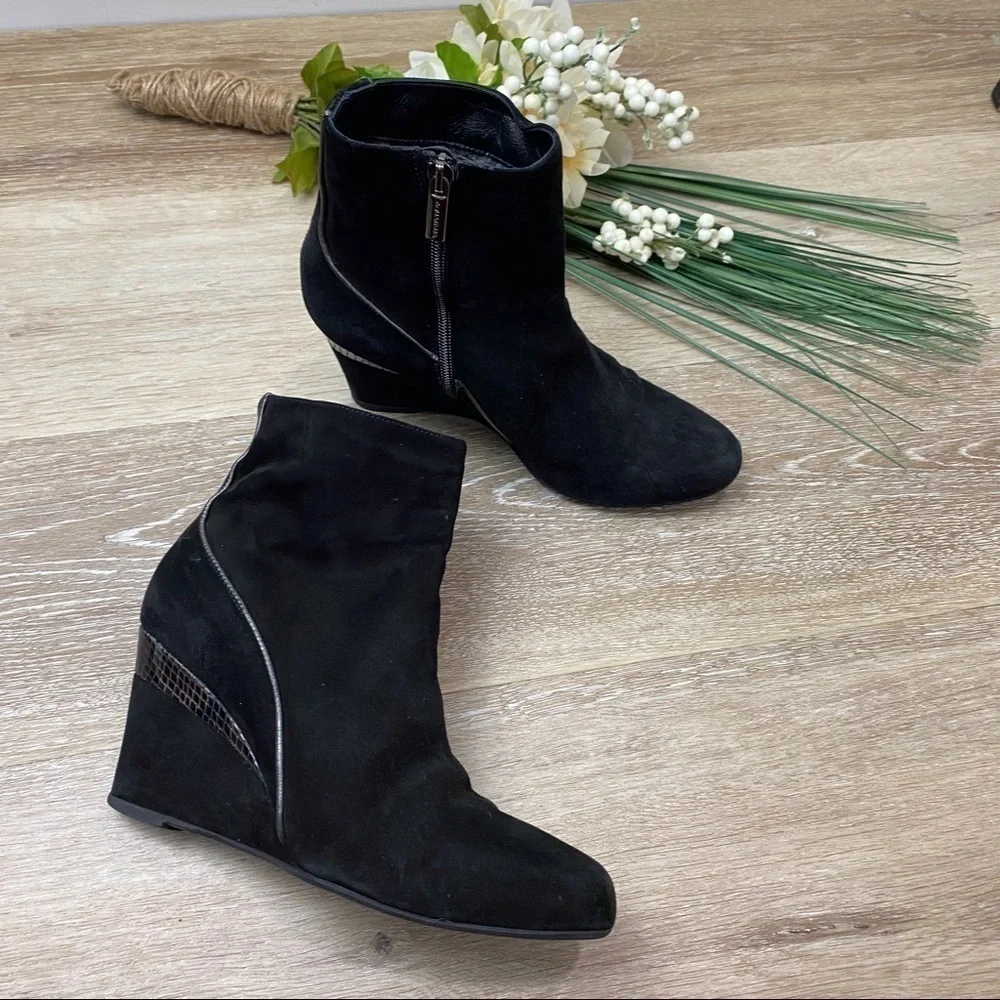 Aquatalia Suede Leather Wedge Ankle Booties